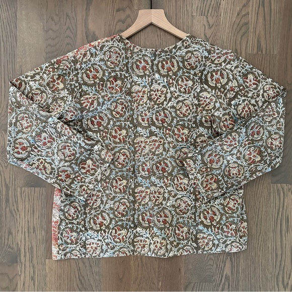 Marketplace Handwork of India Block Print Embroidered Blouse Red, Olive Medium - Picture 7 of 8